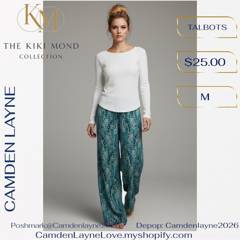 Talbots Blue Paisley Wide Leg Pants